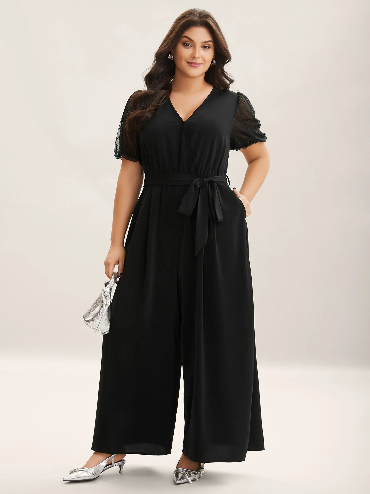 Sheer Stretchy Waist Belted Solid Jumpsuit sold by Bloomchic