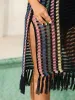 Colorful Stripes Cut-Out Tassel Swim Cover-Up sold by Bloomchic