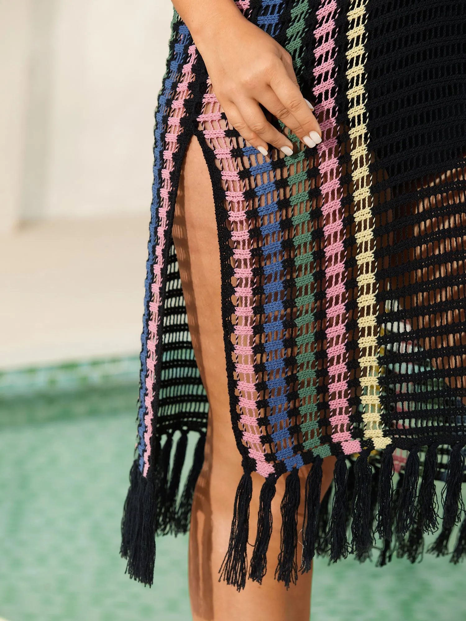Colorful Stripes Cut-Out Tassel Swim Cover-Up sold by Bloomchic product image thumbnail 4