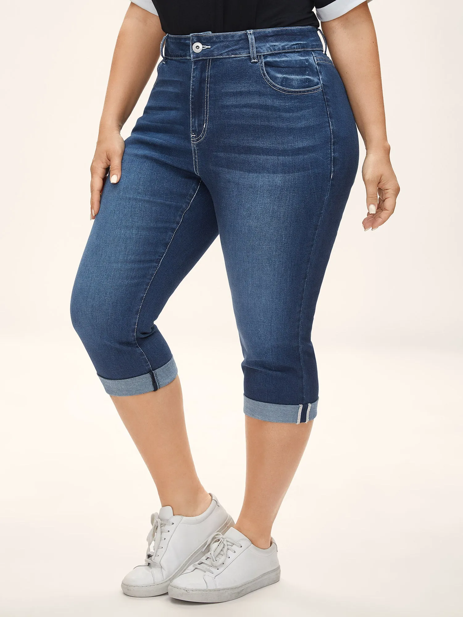 Whiskered Wash Crop Skinny-Fit Jeans sold by Bloomchic