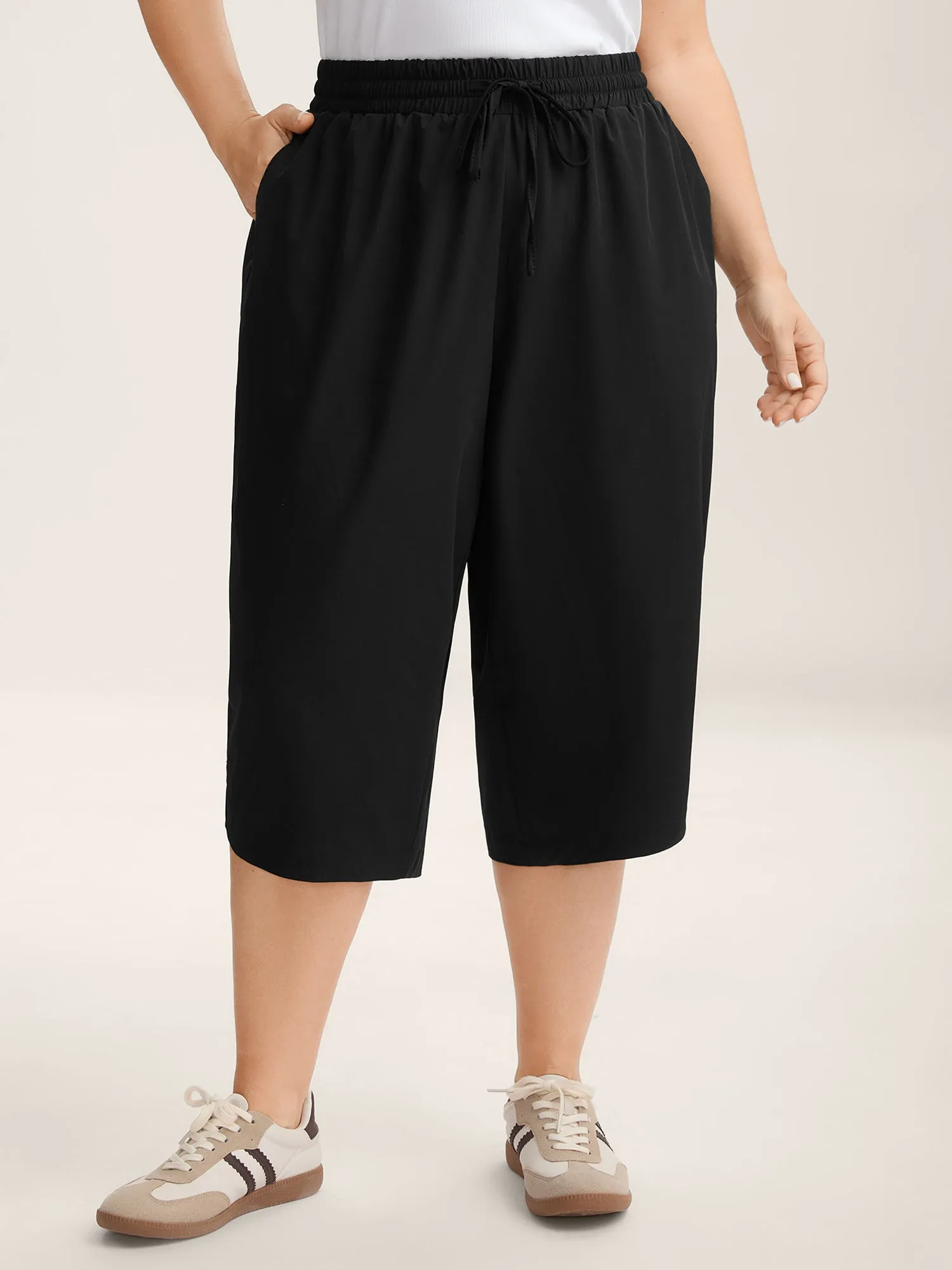 Shirred Waist Tie Straight-Leg Crop Pants sold by Bloomchic