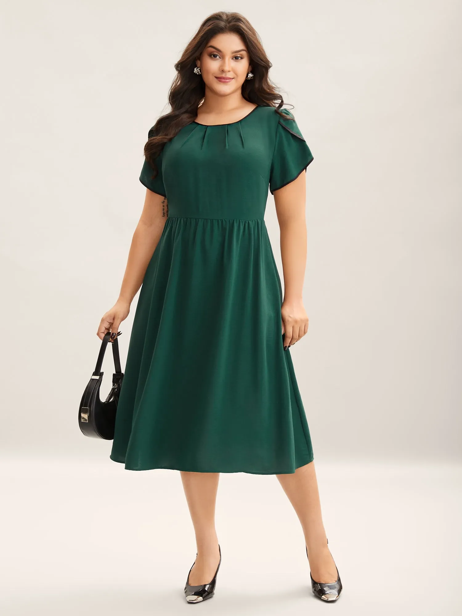 Petal Sleeve Pleated Pockets Midi Dress sold by Bloomchic