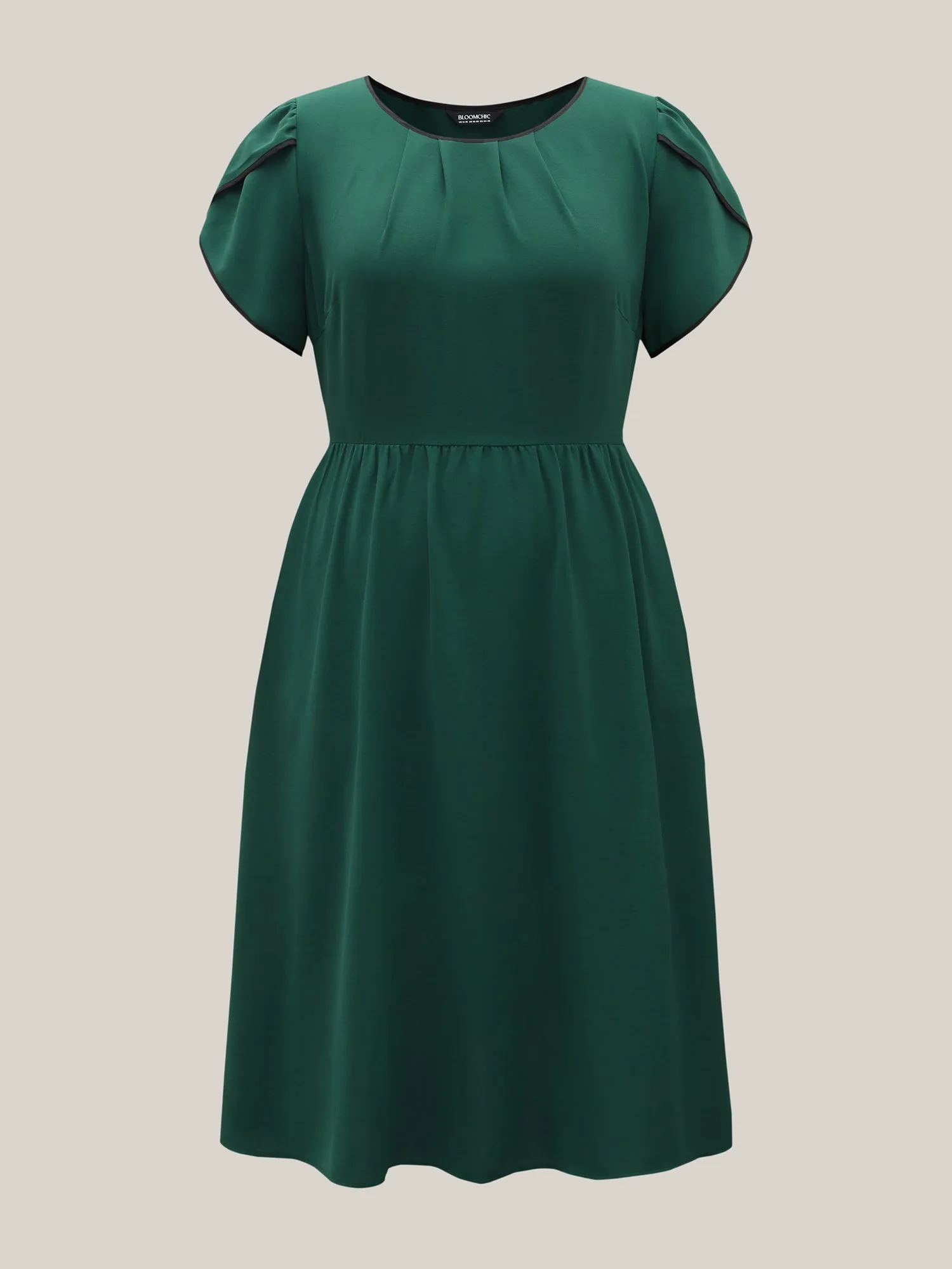 Petal Sleeve Pleated Pockets Midi Dress sold by Bloomchic product image thumbnail 5