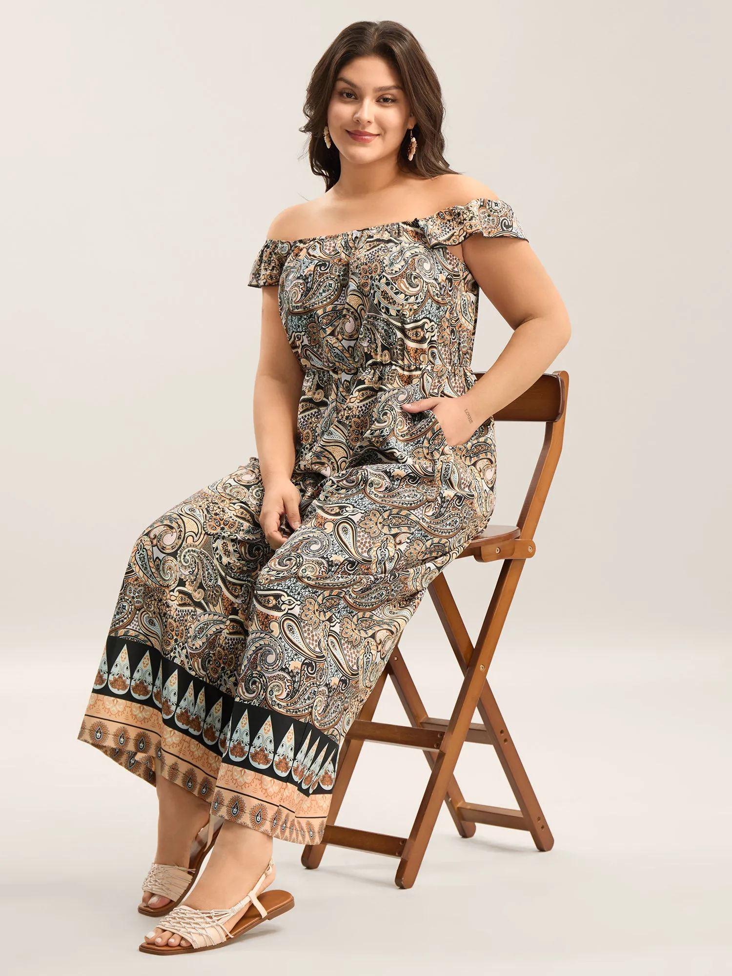 Paisley Print Stretchy Waist Pockets Jumpsuit sold by Bloomchic product image thumbnail 3