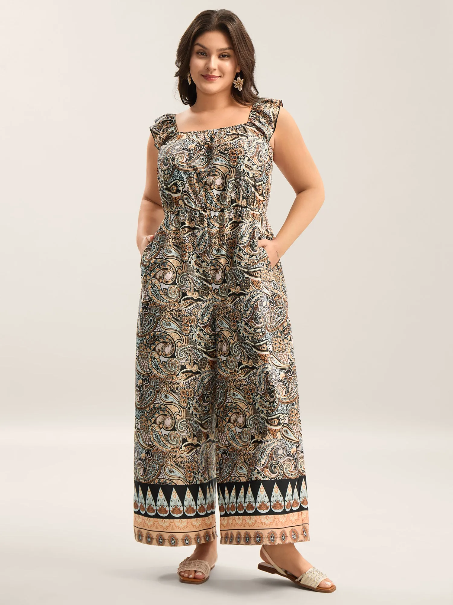 Paisley Print Stretchy Waist Pockets Jumpsuit sold by Bloomchic product image thumbnail 2