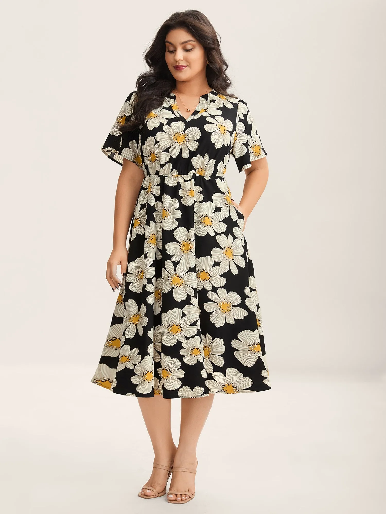 Large Floral Print Notched Collar Midi Dress sold by Bloomchic product image thumbnail 3