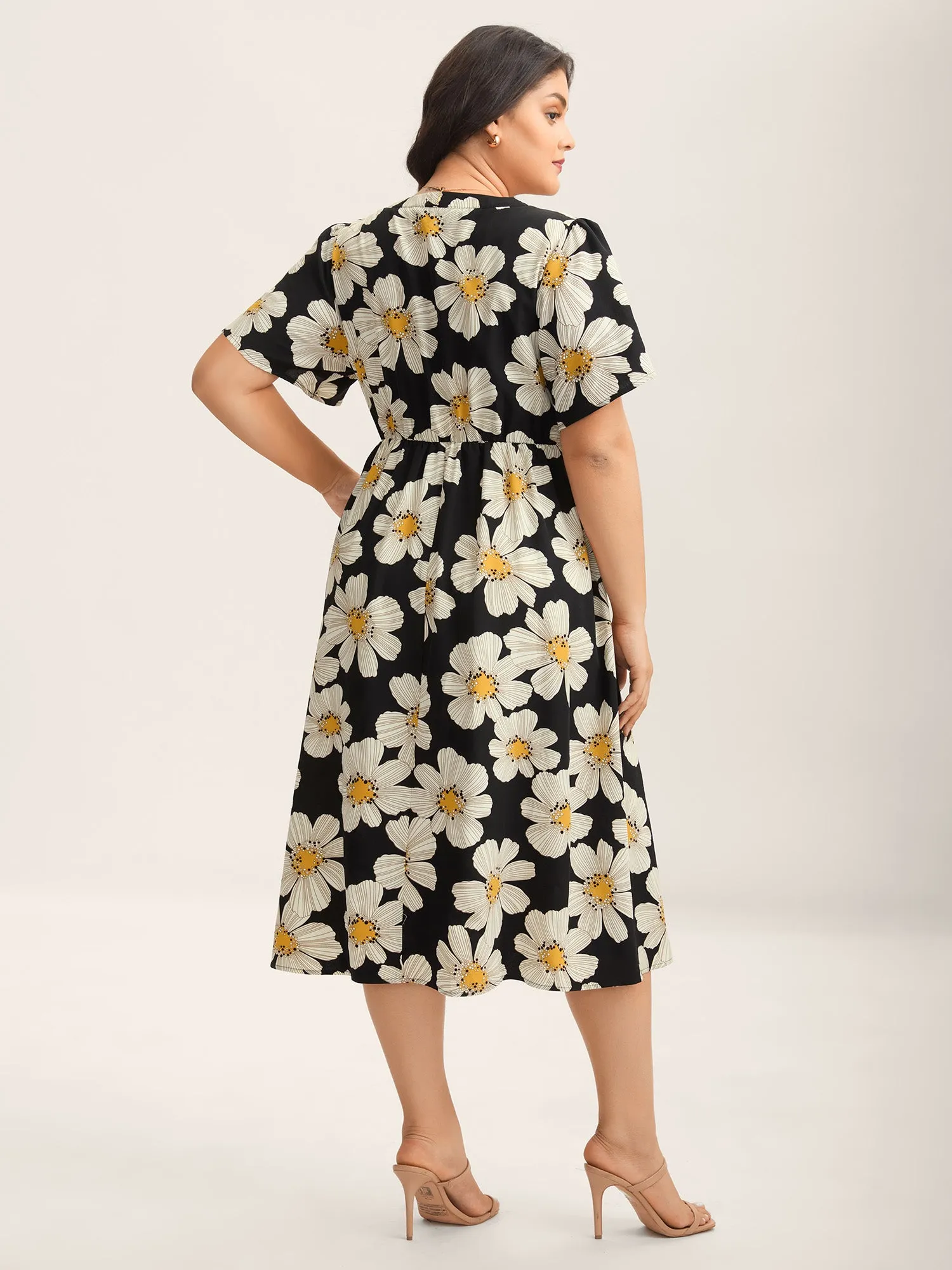 Large Floral Print Notched Collar Midi Dress sold by Bloomchic product image thumbnail 4