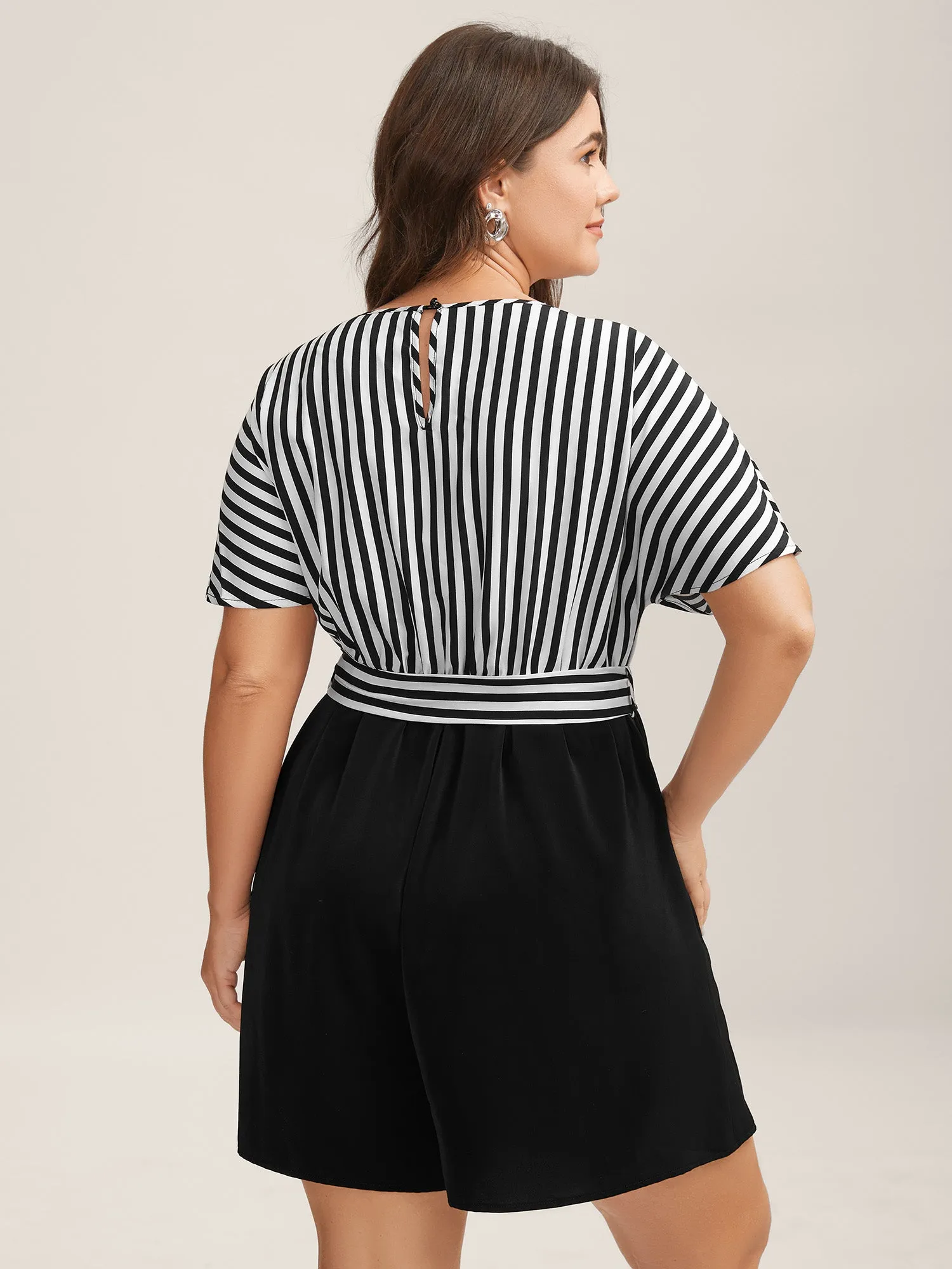 Stripe Print Belted Pockets Romper sold by Bloomchic product image thumbnail 4