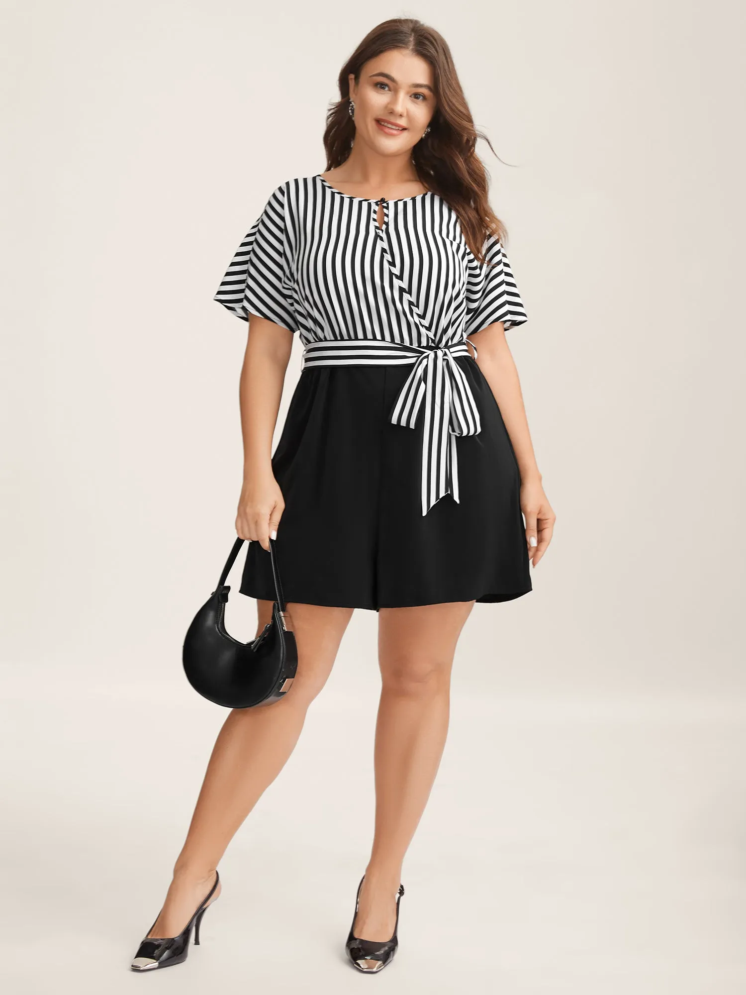 Stripe Print Belted Pockets Romper sold by Bloomchic product image thumbnail 3