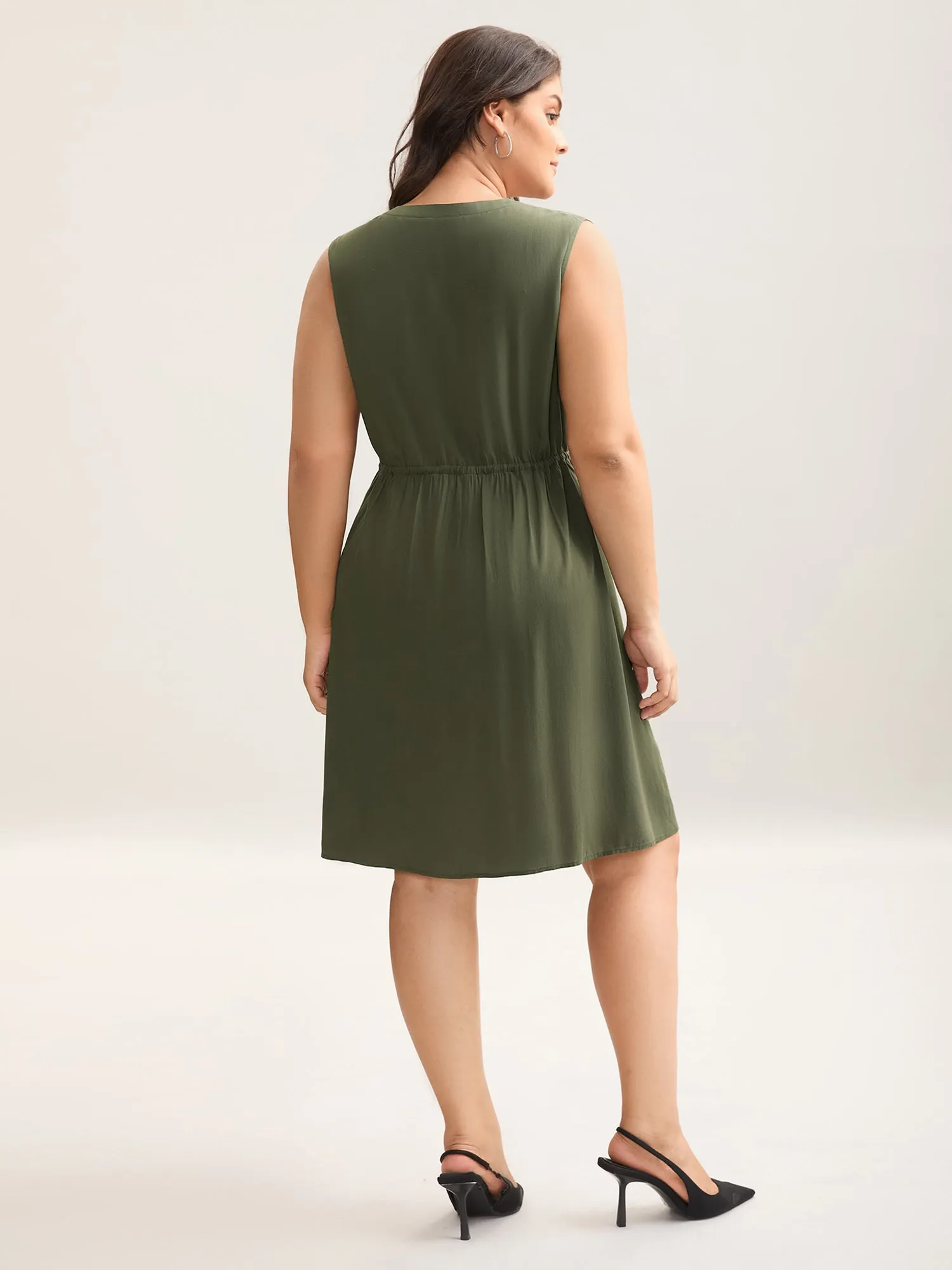 Rayon Zipper Front Waist-Tie Midi Dress sold by Bloomchic product image thumbnail 4
