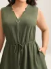 Rayon Zipper Front Waist-Tie Midi Dress sold by Bloomchic