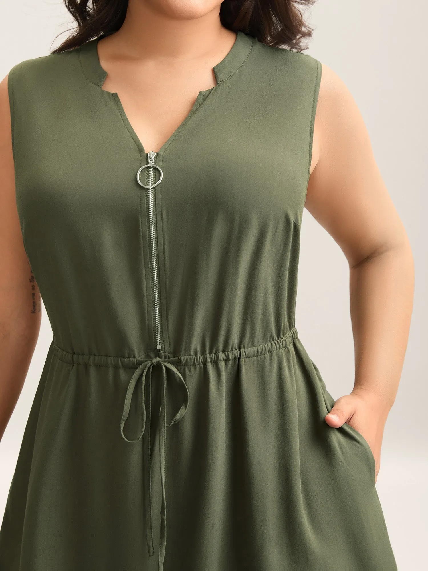 Rayon Zipper Front Waist-Tie Midi Dress sold by Bloomchic product image thumbnail 2