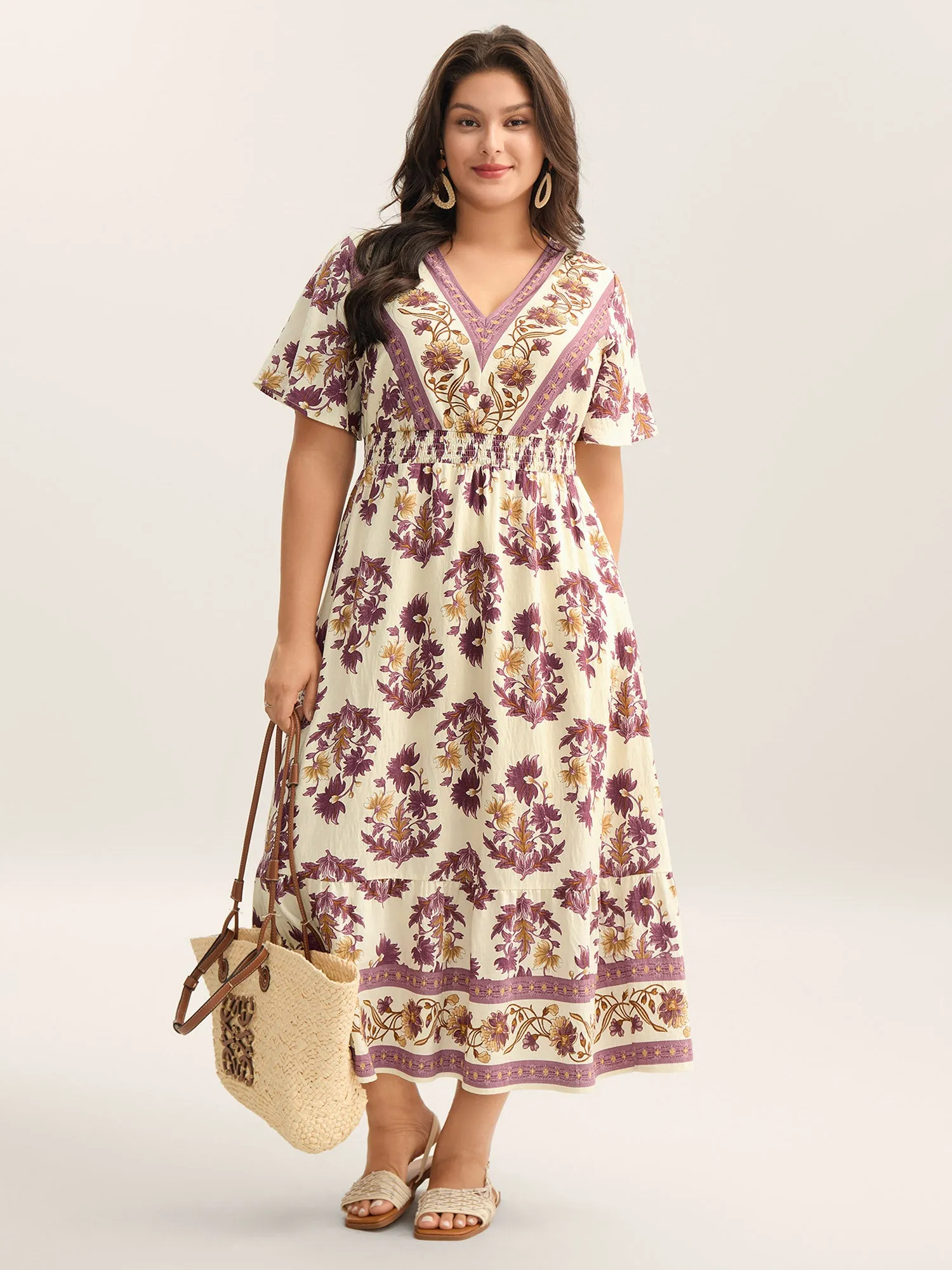 Rayon Floral Print Stretchy Waist Midi Dress sold by Bloomchic product image thumbnail 2