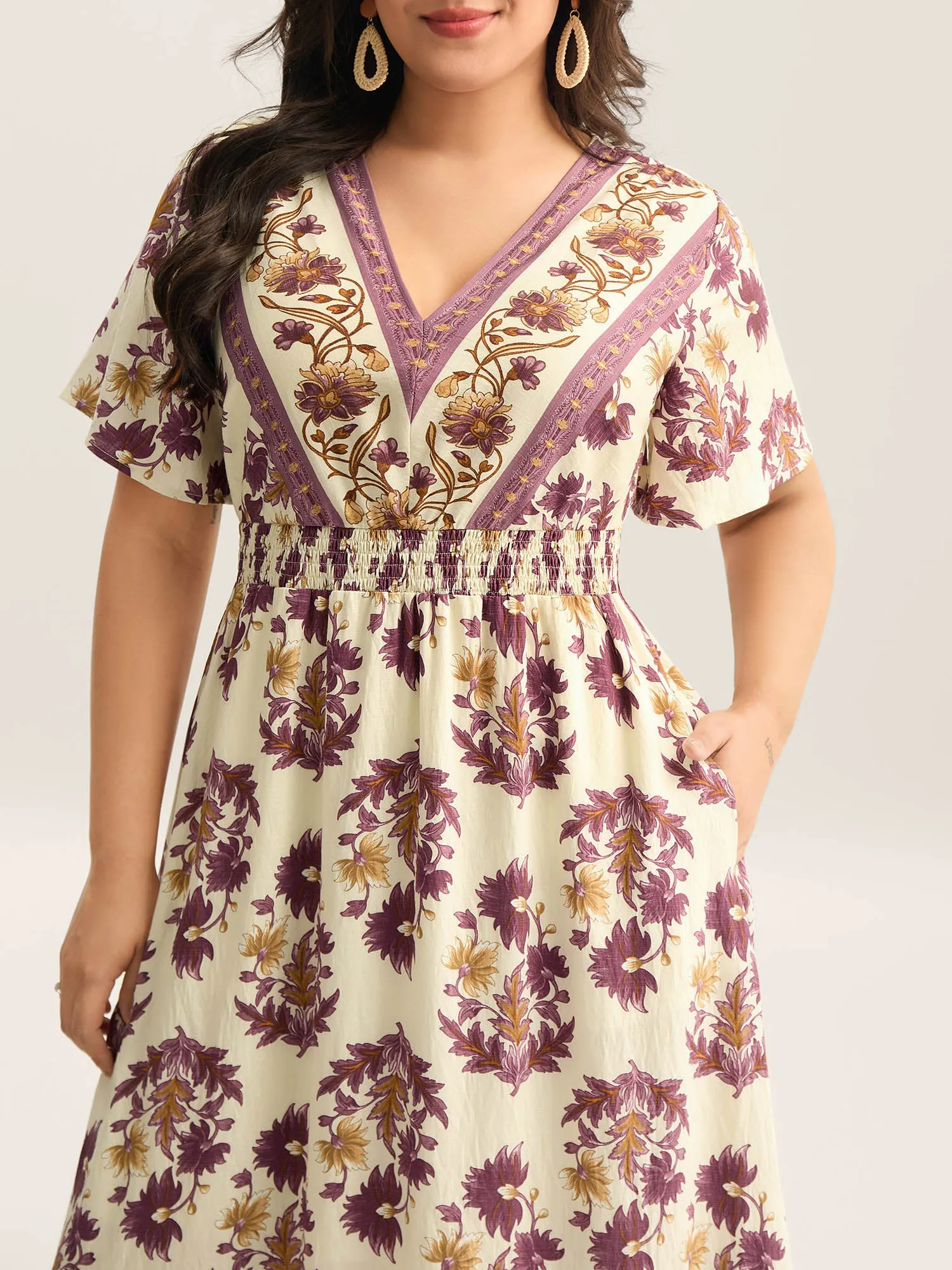 Rayon Floral Print Stretchy Waist Midi Dress sold by Bloomchic