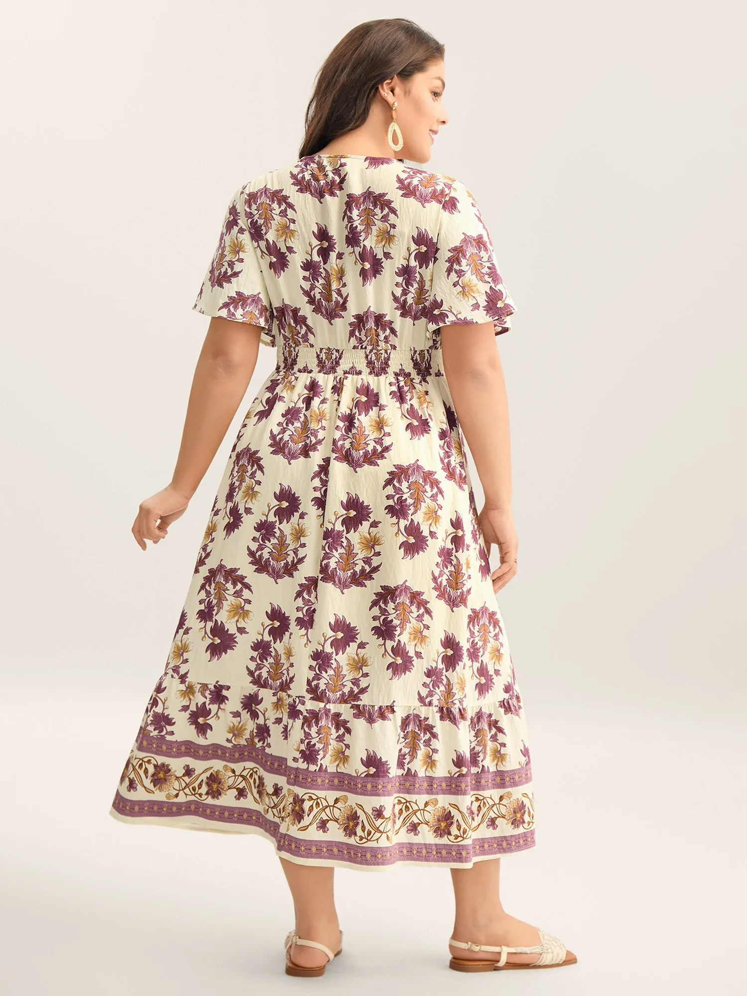 Rayon Floral Print Stretchy Waist Midi Dress sold by Bloomchic product image thumbnail 4