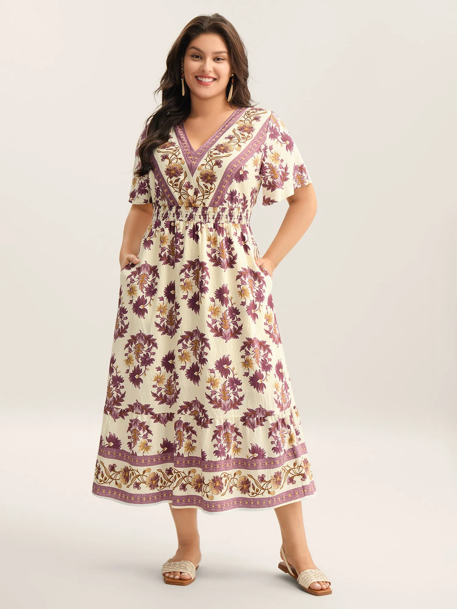 Rayon Floral Print Stretchy Waist Midi Dress sold by Bloomchic product image thumbnail 3