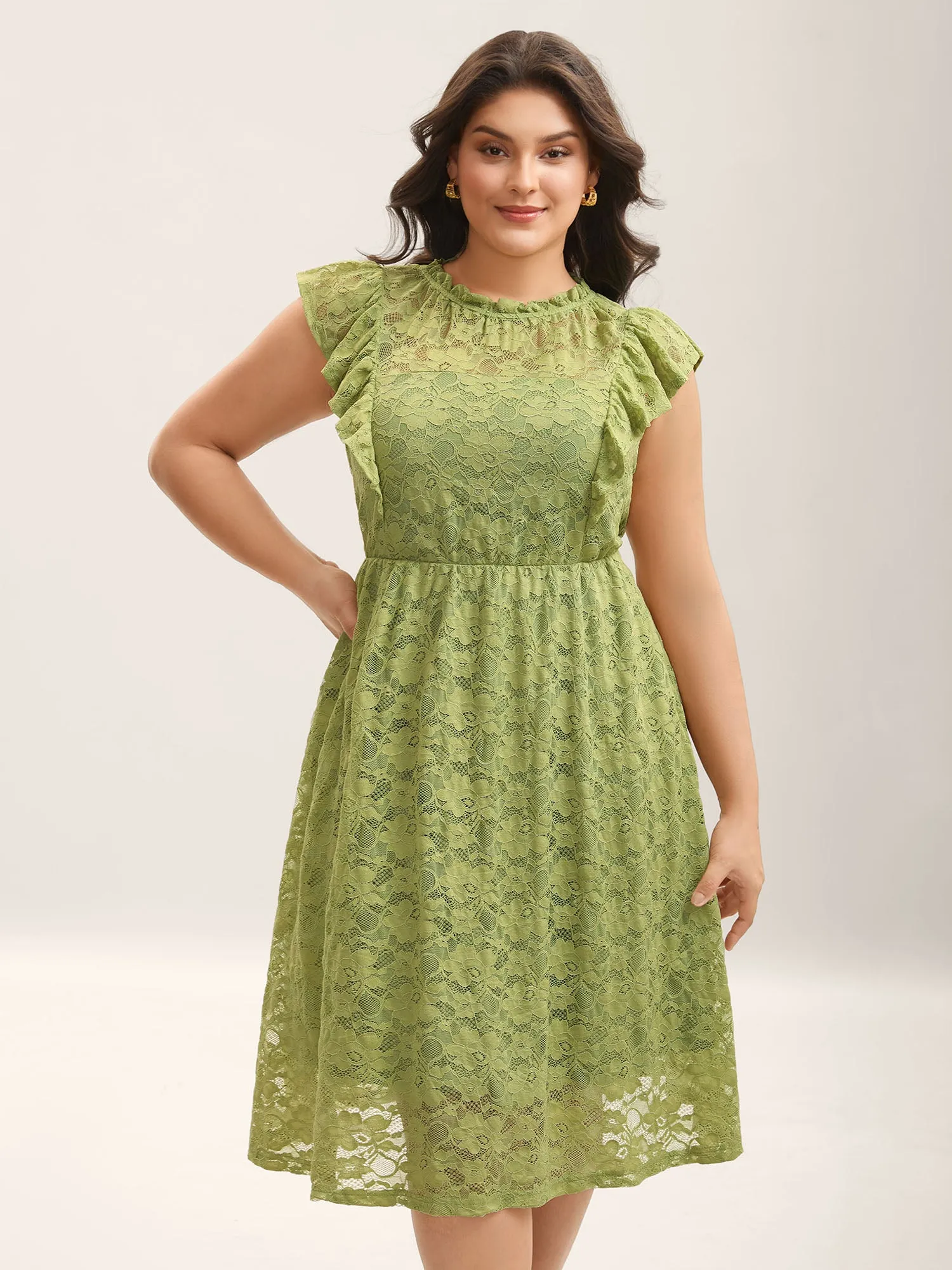 Lace Stretchy Waist Ruffled Midi Dress sold by Bloomchic product image thumbnail 2