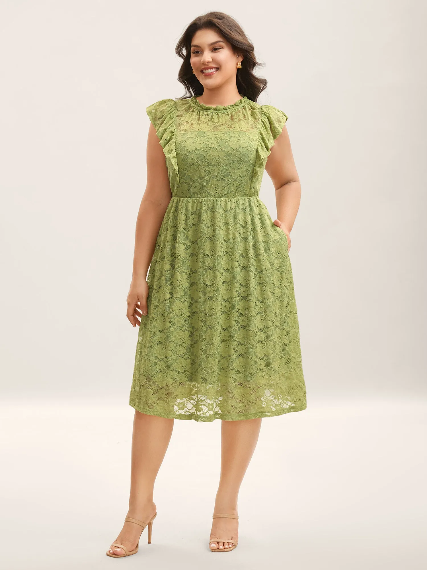 Lace Stretchy Waist Ruffled Midi Dress sold by Bloomchic product image thumbnail 3