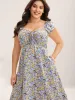 Ditsy Floral Print Neck Tie Midi Dress sold by Bloomchic
