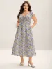 Ditsy Floral Print Neck Tie Midi Dress sold by Bloomchic