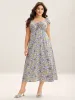 Ditsy Floral Print Neck Tie Midi Dress sold by Bloomchic