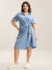 Woven Knotted Solid Shirt Dress sold by Bloomchic