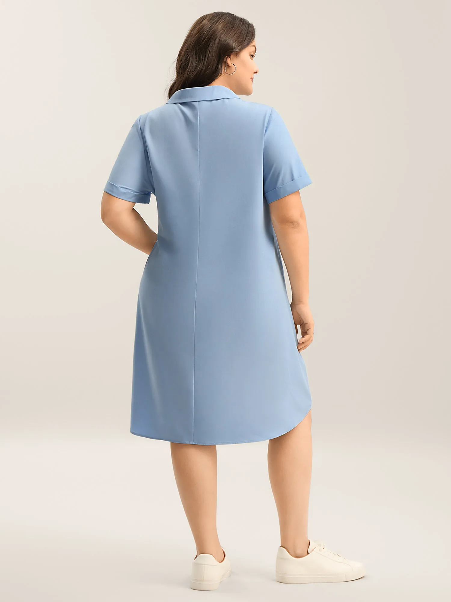 Woven Knotted Solid Shirt Dress sold by Bloomchic product image thumbnail 4
