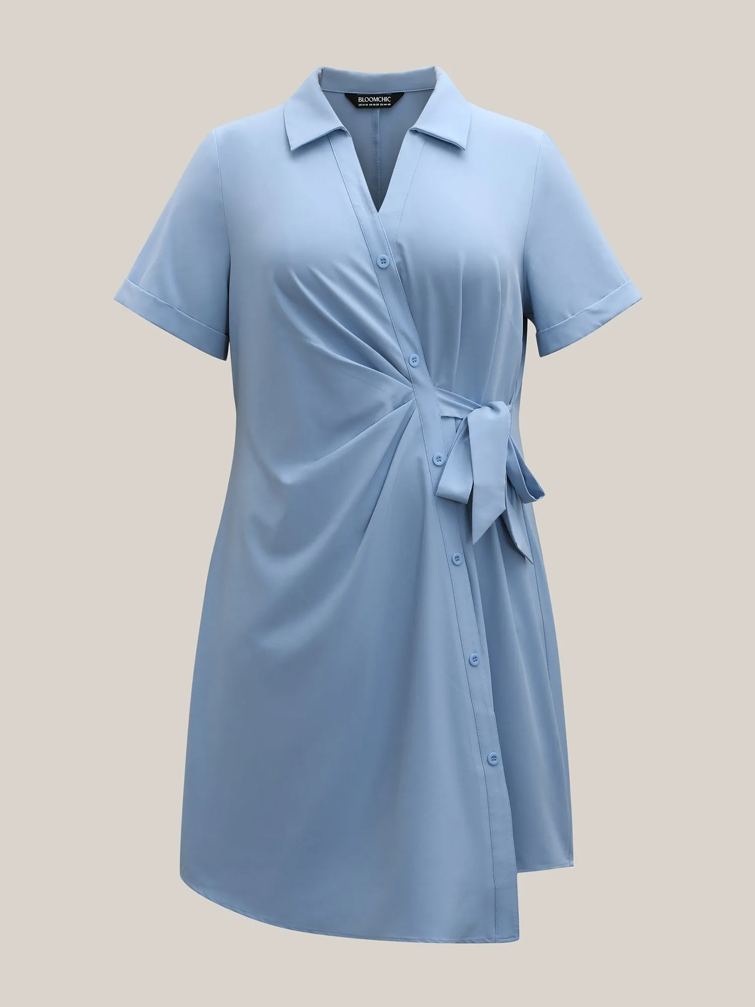 Woven Knotted Solid Shirt Dress sold by Bloomchic product image thumbnail 5