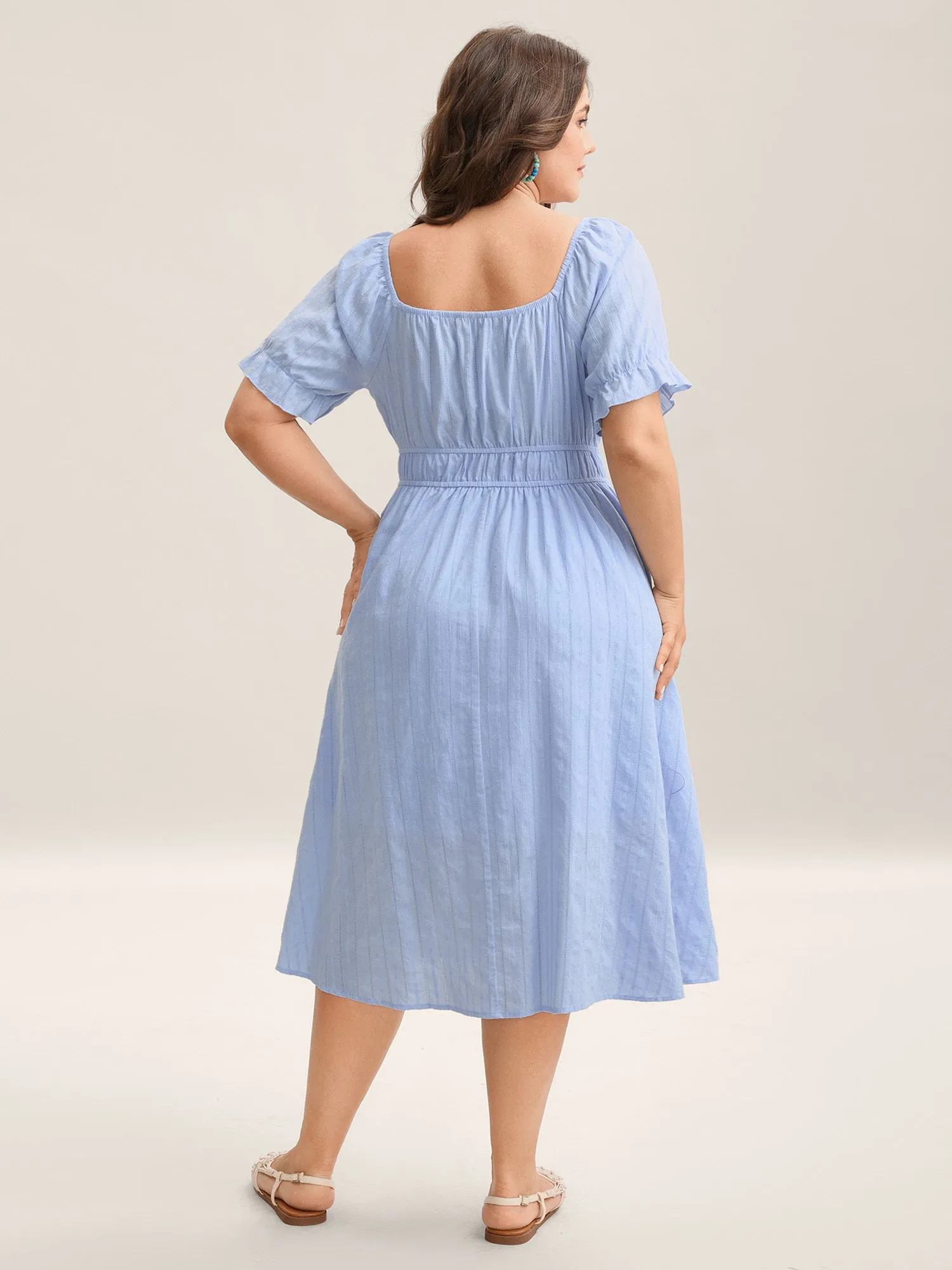 Cotton Textured Neck-Tie Pockets Midi Dress sold by Bloomchic product image thumbnail 4