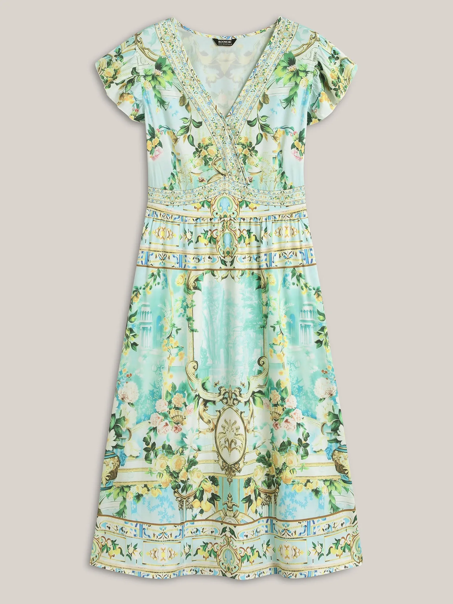 Breezy Print Surplice Neck Ruffled Midi Dress sold by Bloomchic product image thumbnail 5