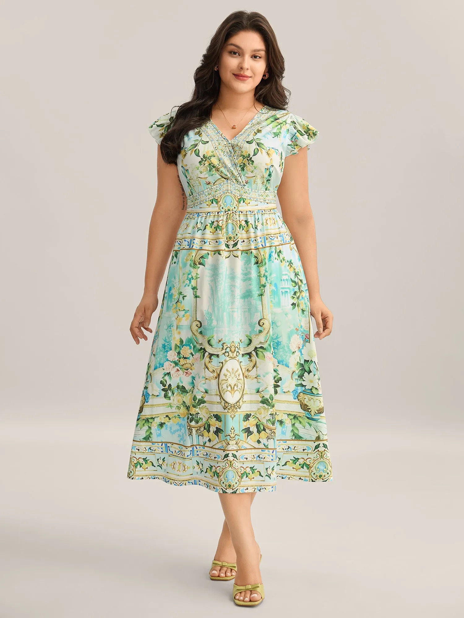 Breezy Print Surplice Neck Ruffled Midi Dress sold by Bloomchic product image thumbnail 3