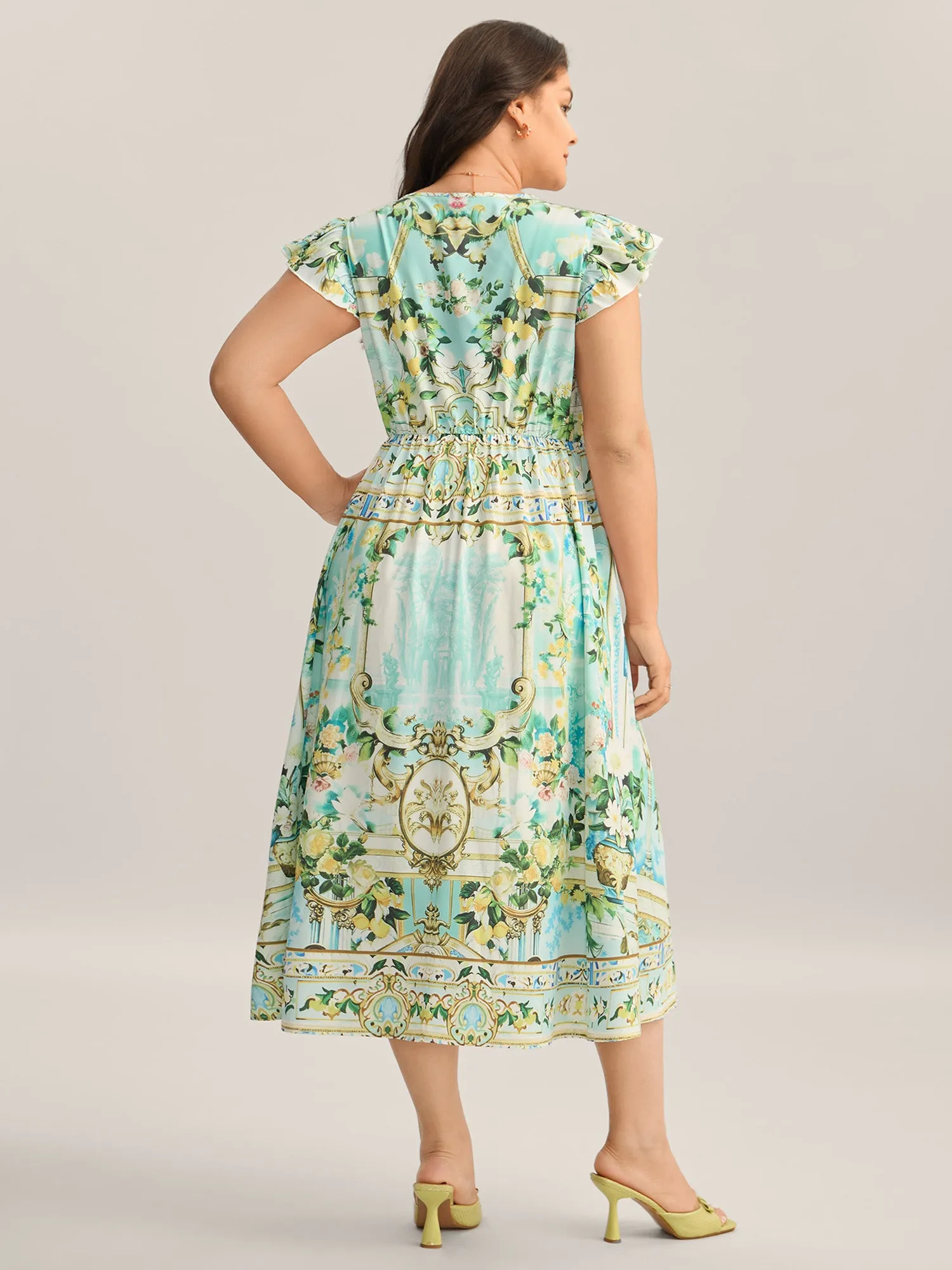 Breezy Print Surplice Neck Ruffled Midi Dress sold by Bloomchic product image thumbnail 4