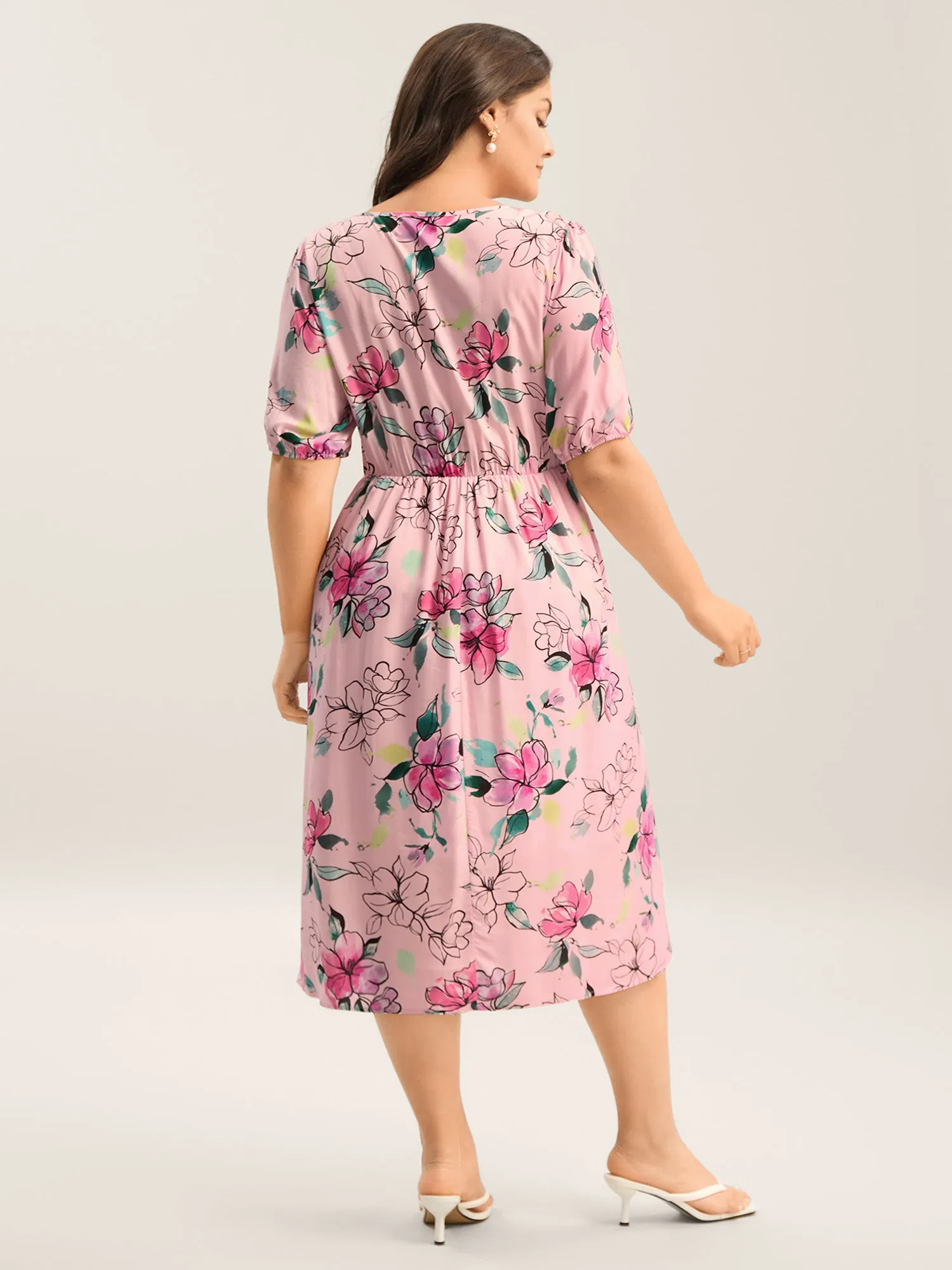 Blushing Petals Pockets Cinched-Waist Midi Dress sold by Bloomchic product image thumbnail 4