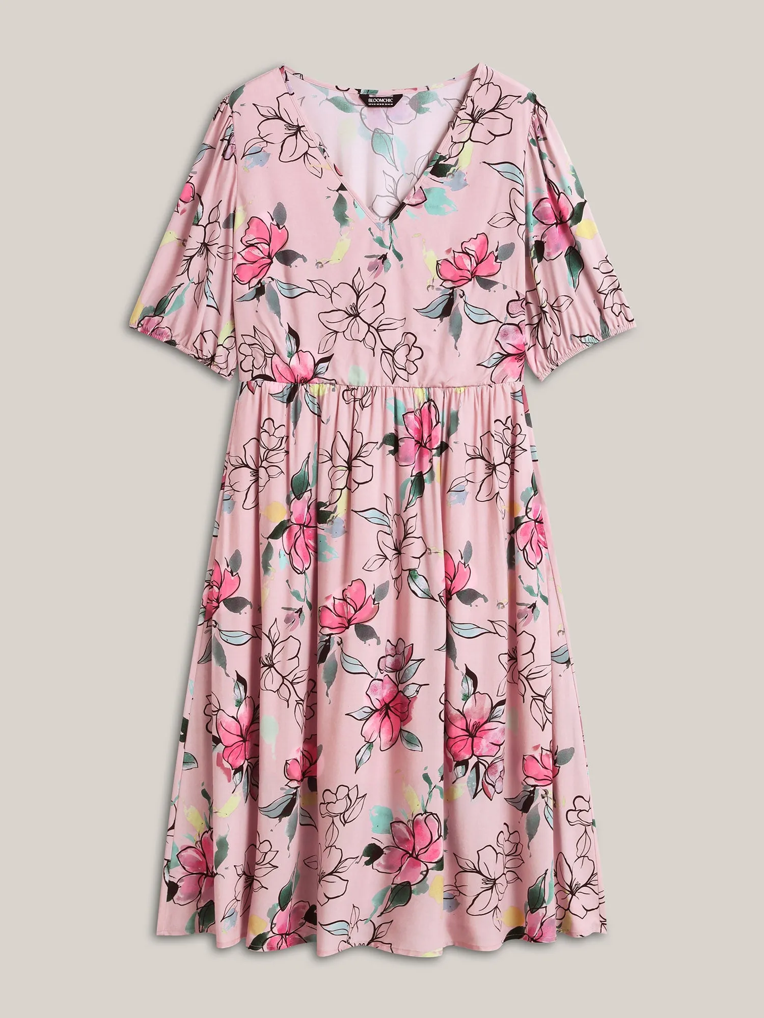 Blushing Petals Pockets Cinched-Waist Midi Dress sold by Bloomchic product image thumbnail 5