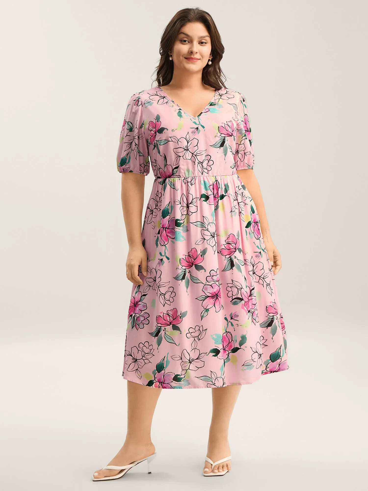 Blushing Petals Pockets Cinched-Waist Midi Dress sold by Bloomchic
