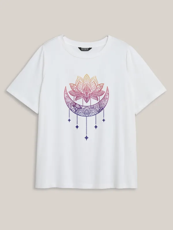 Midnight Bloom Print Round Neck T-Shirt sold by Bloomchic