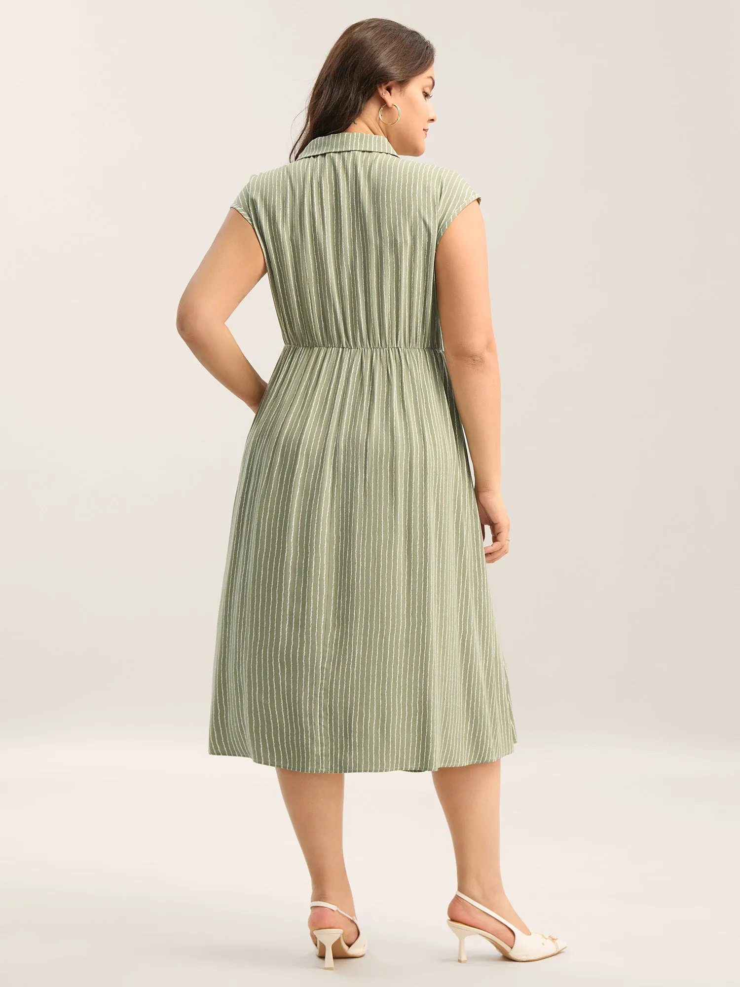 Stripe Print Button Detail Collar Midi Dress sold by Bloomchic product image thumbnail 5