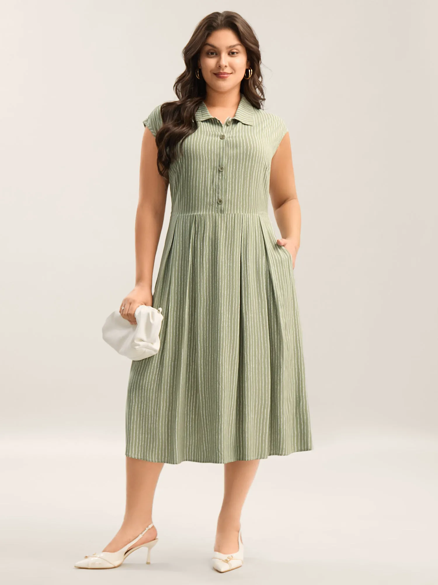 Stripe Print Button Detail Collar Midi Dress sold by Bloomchic product image thumbnail 3