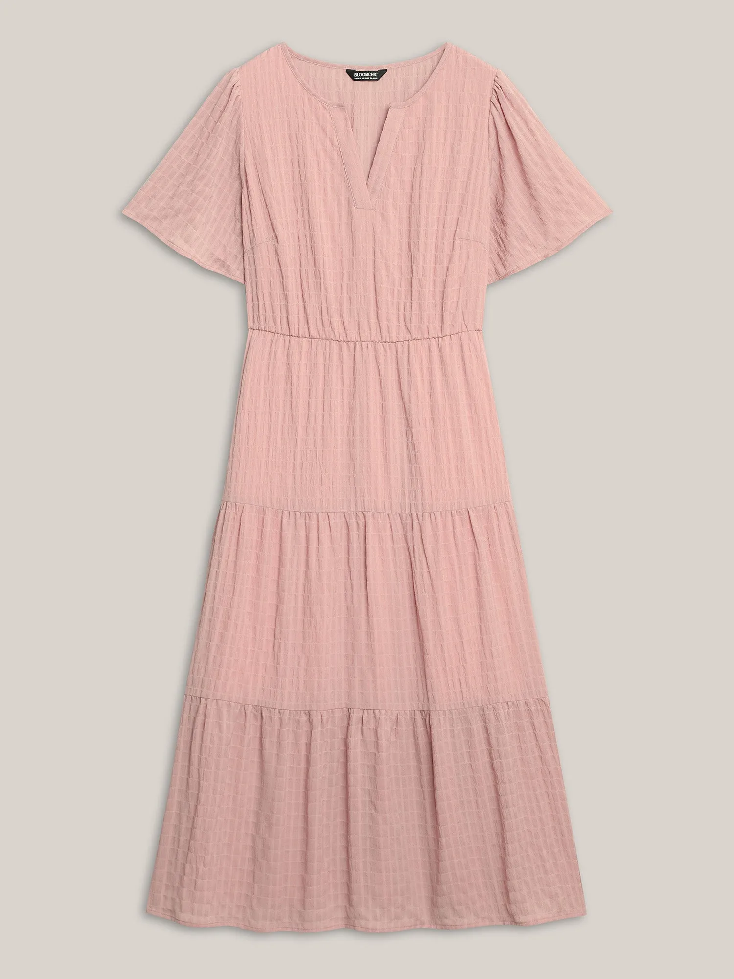 Textured A-Line Split Neck Tiered Midi Dress sold by Bloomchic product image thumbnail 5