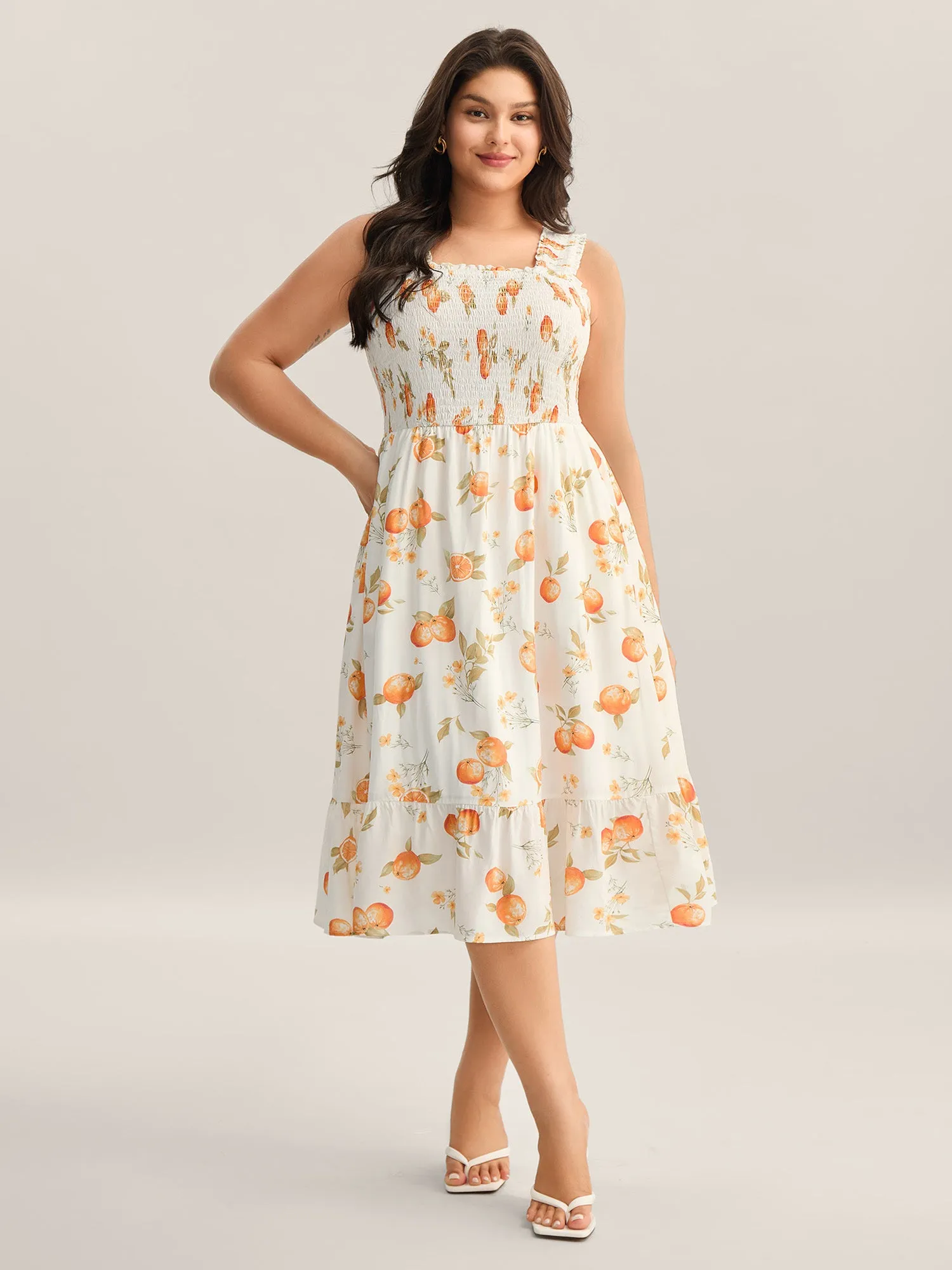 Citrus Print Shirred Pockets Midi Dress sold by Bloomchic