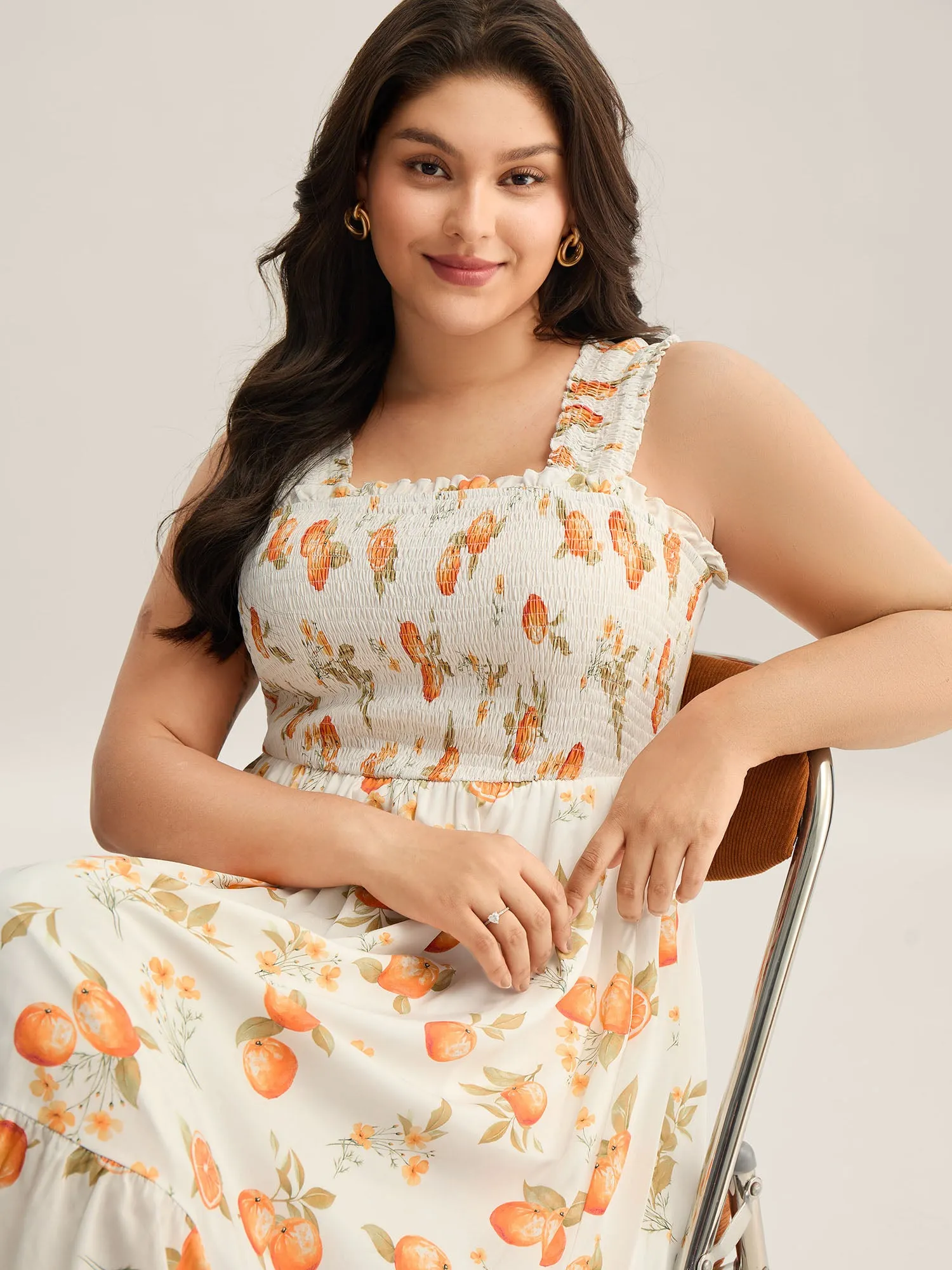 Citrus Print Shirred Pockets Midi Dress sold by Bloomchic product image thumbnail 3