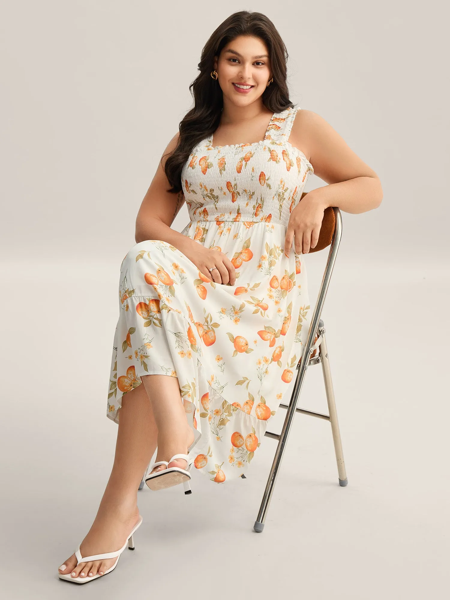 Citrus Print Shirred Pockets Midi Dress sold by Bloomchic product image thumbnail 2