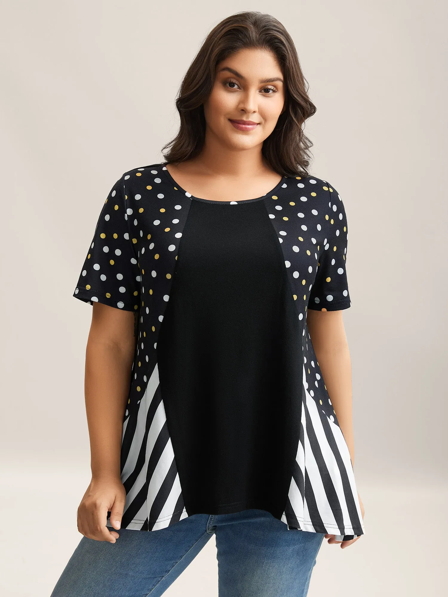Supersoft Stretchy Polka Dots Stripe T-Shirt sold by Bloomchic