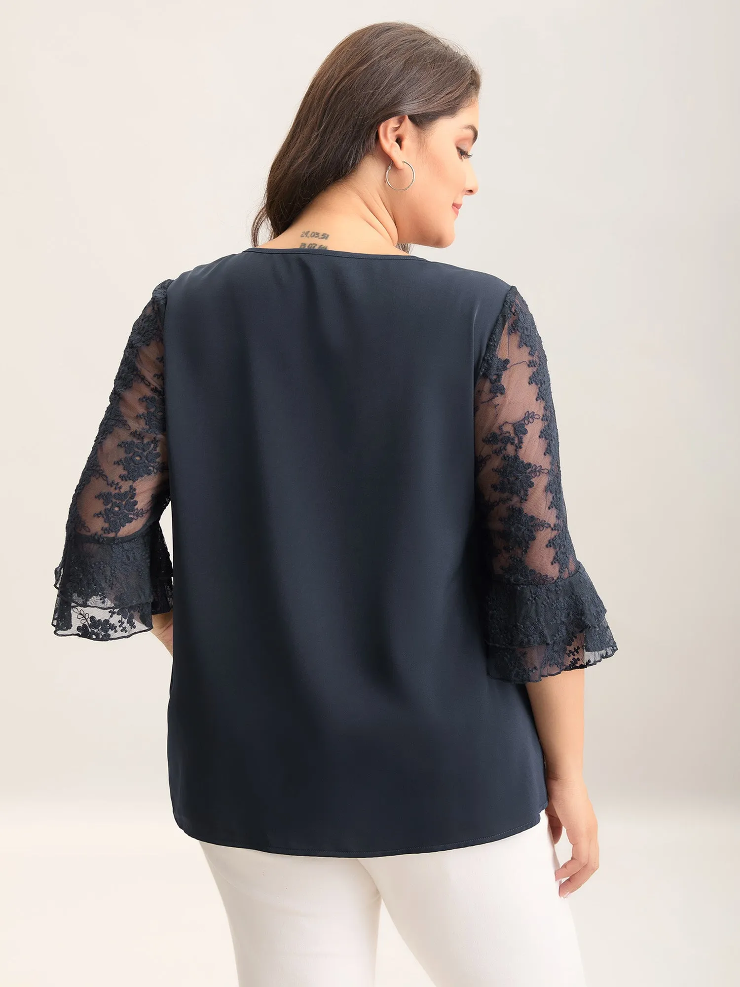 Sheer Textured Sleeve V-Neck Blouse sold by Bloomchic product image thumbnail 4