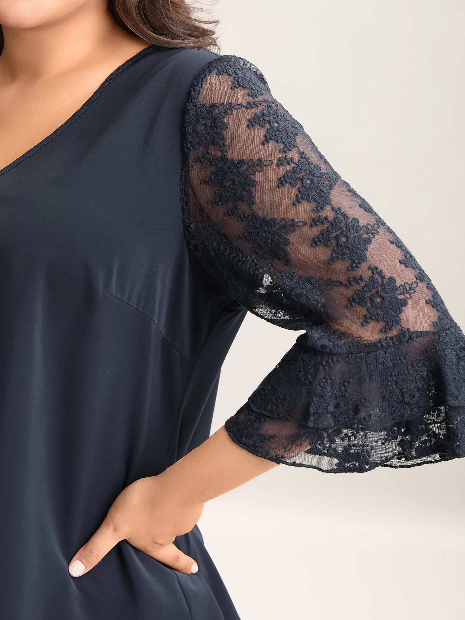 Sheer Textured Sleeve V-Neck Blouse sold by Bloomchic product image thumbnail 2