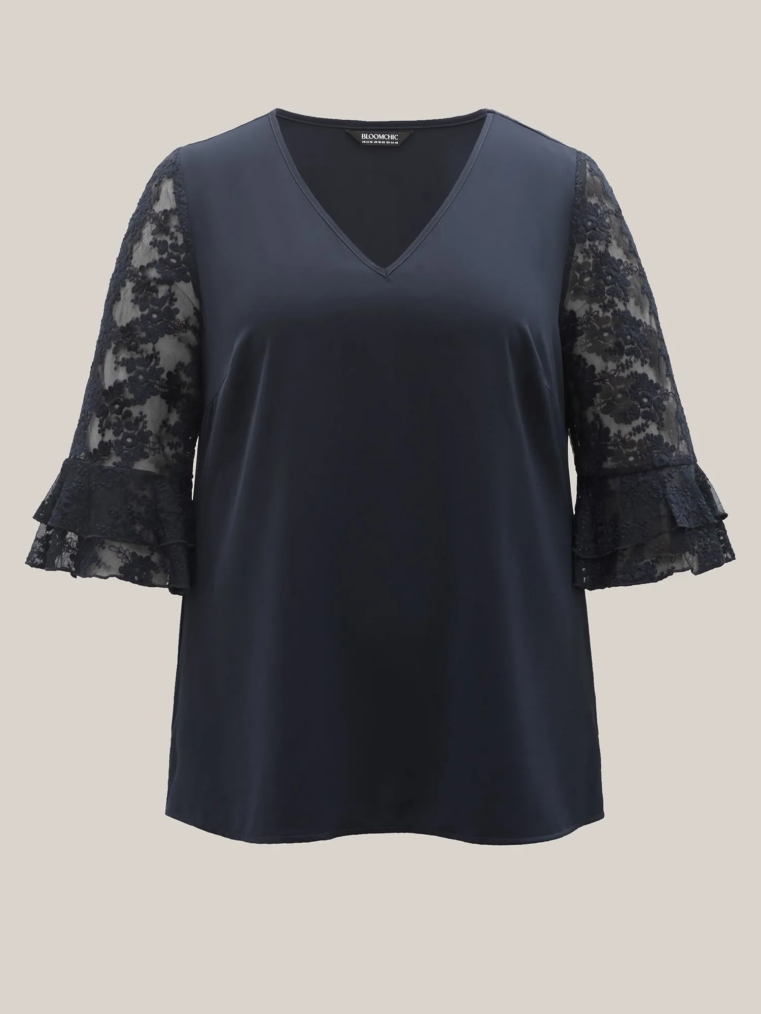 Sheer Textured Sleeve V-Neck Blouse sold by Bloomchic product image thumbnail 5