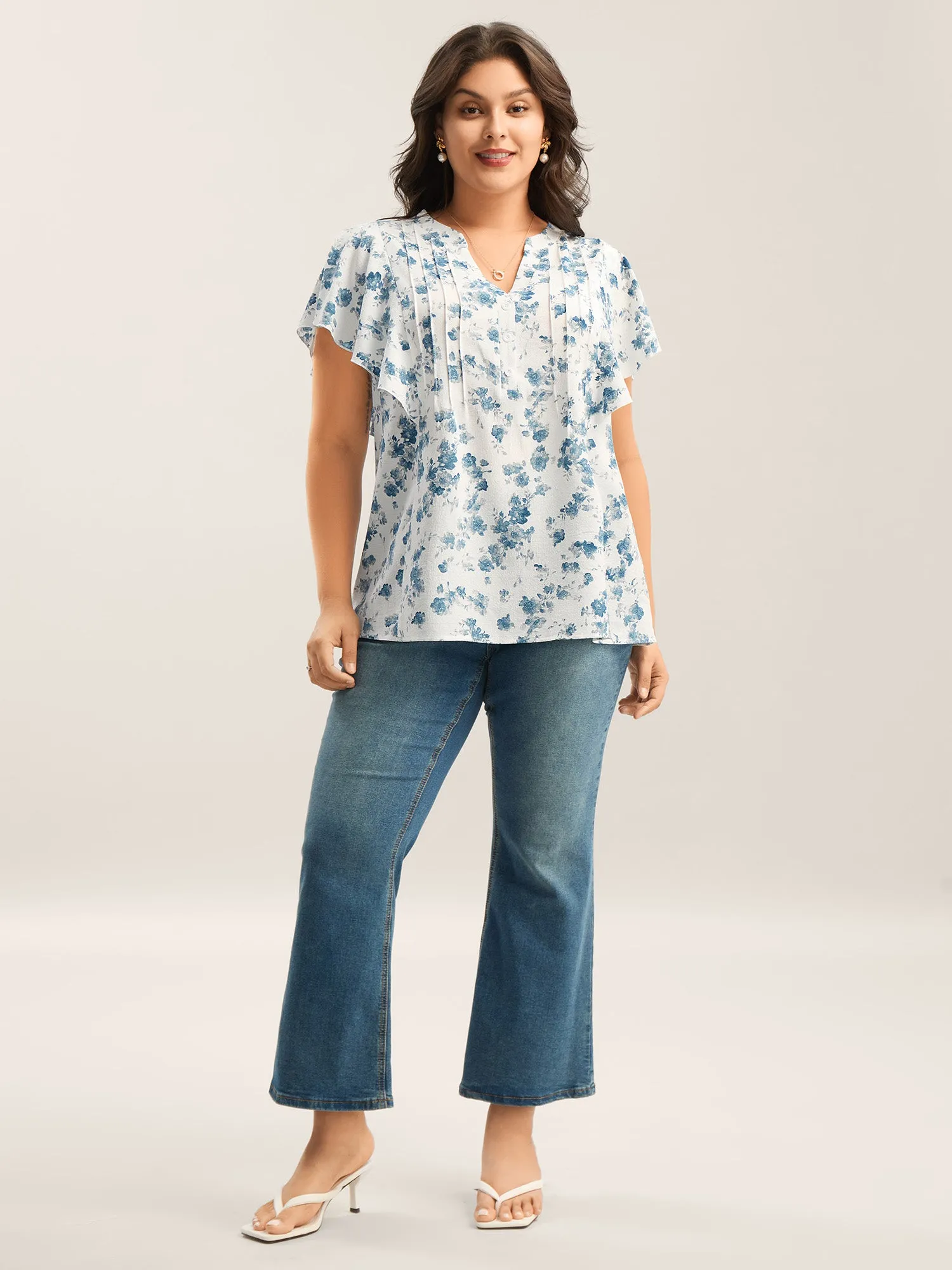 Floral Toothpick Pleat Sheer Blouse sold by Bloomchic product image thumbnail 3