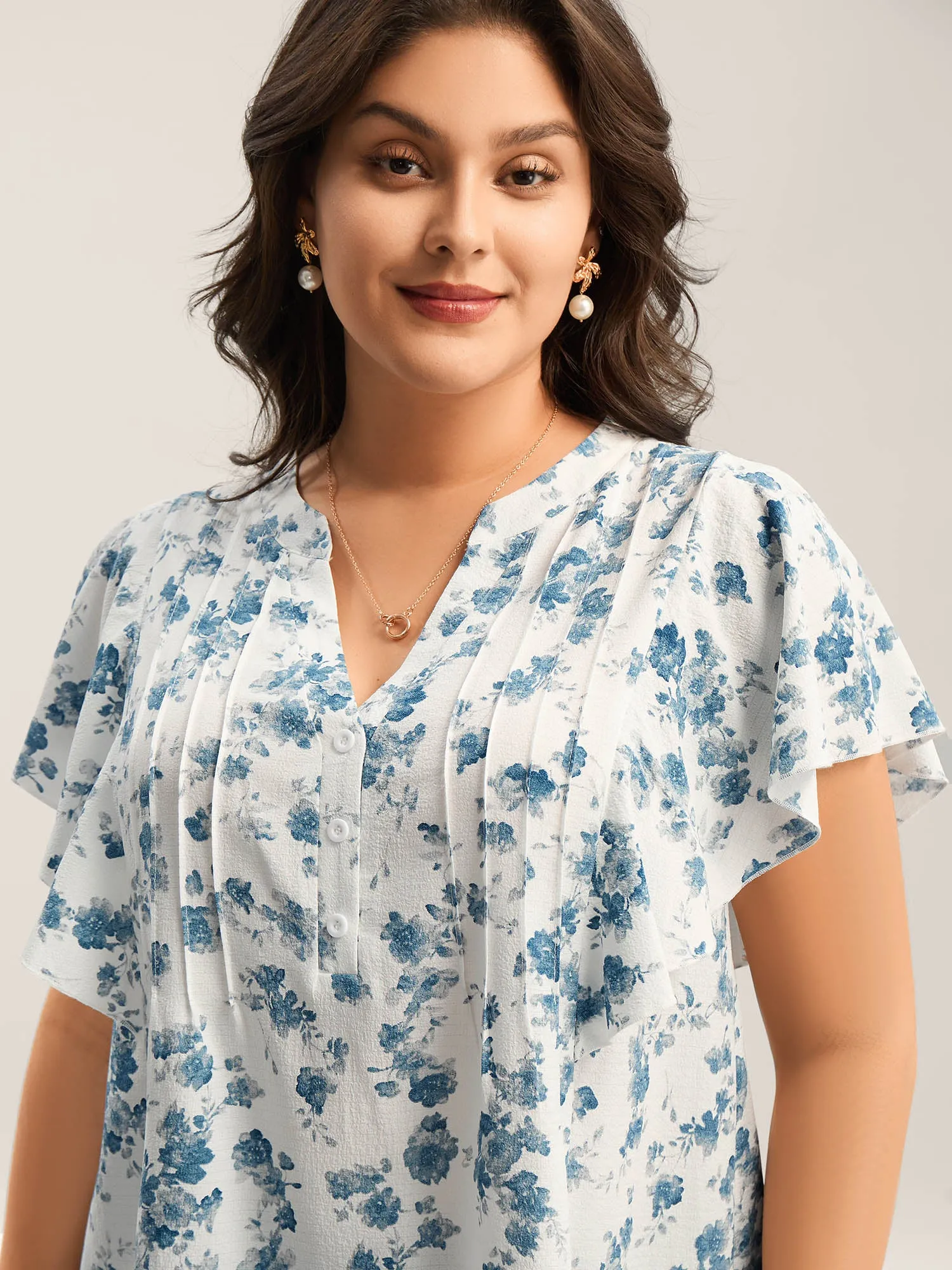 Floral Toothpick Pleat Sheer Blouse sold by Bloomchic