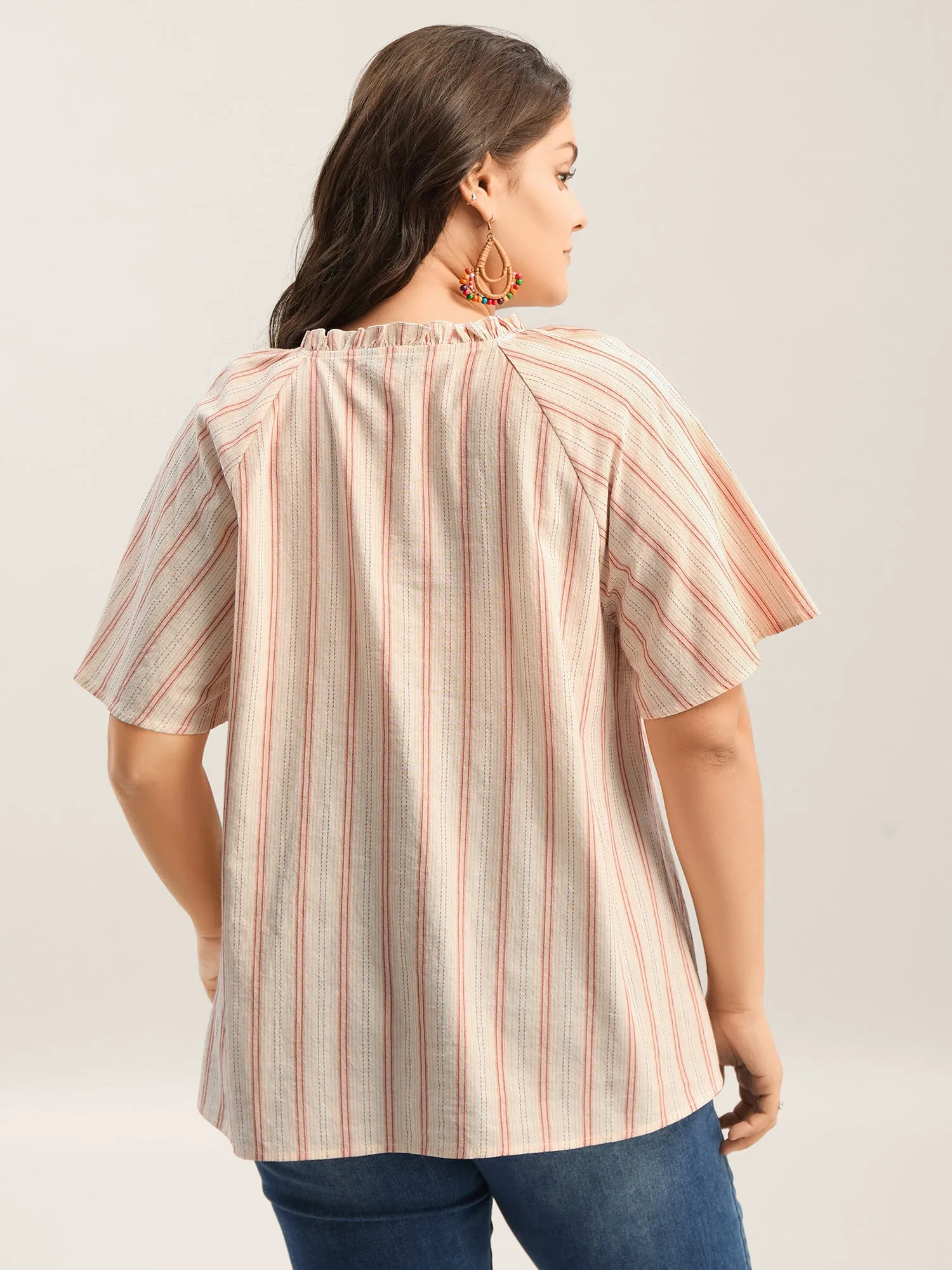 Cotton Stripes Print Neck Tassels Flowy Blouse sold by Bloomchic product image thumbnail 4