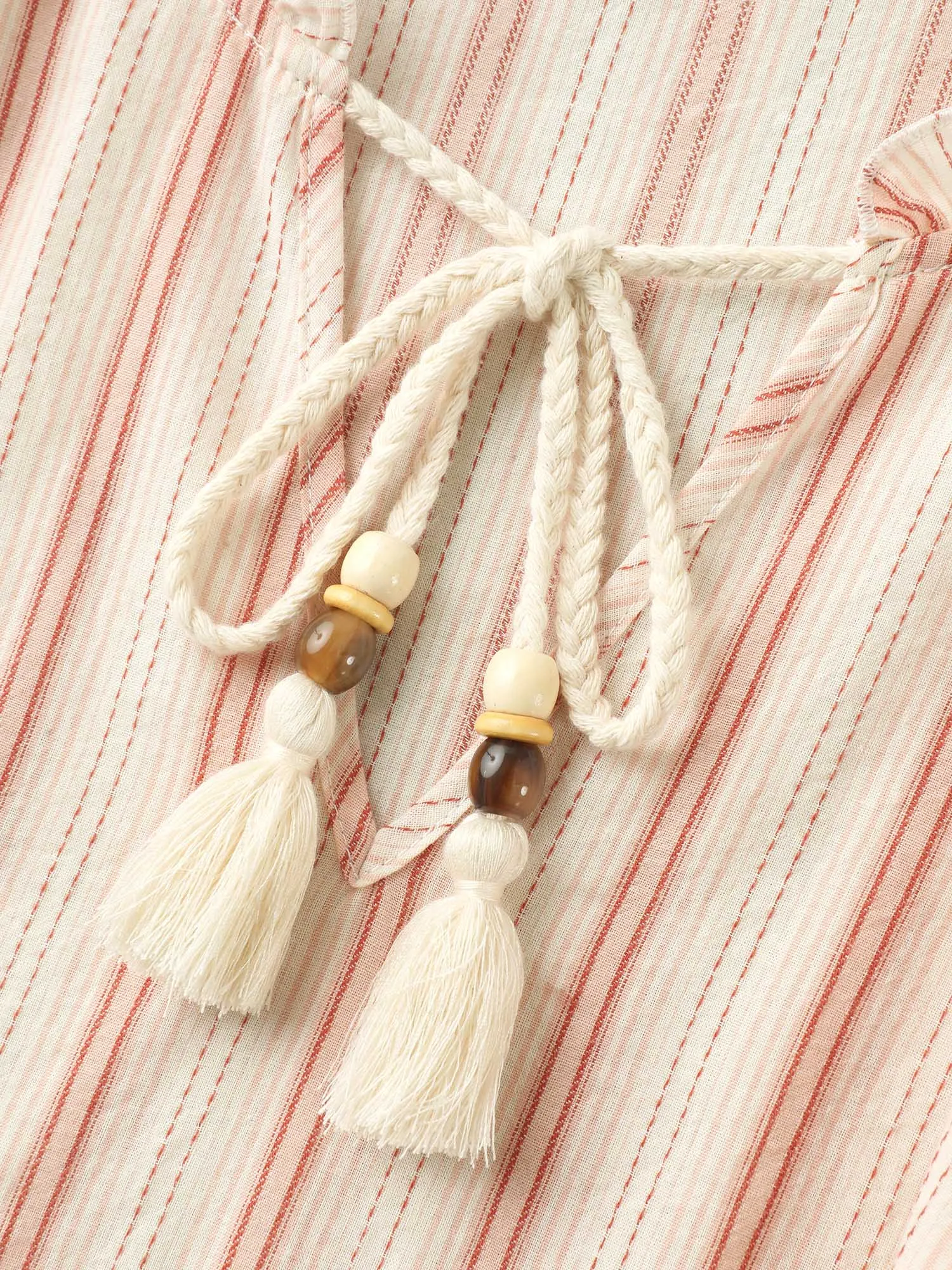 Cotton Stripes Print Neck Tassels Flowy Blouse sold by Bloomchic product image thumbnail 5